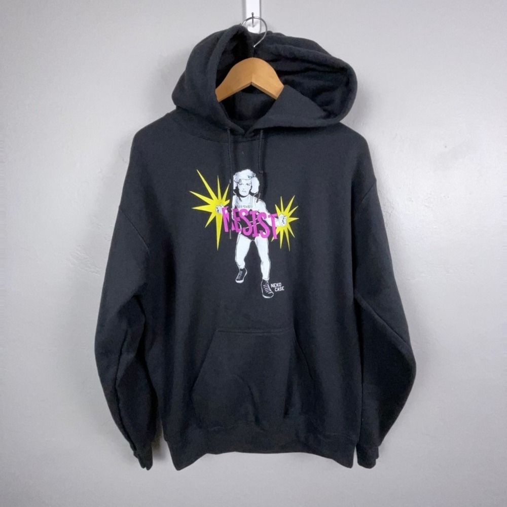 Neko Case Resist Hoodie Medium Black Graphic Pullover Sweater Punk Derby Band